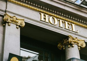 Hotel word with golden letters