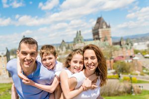 Family,In,Summer,Season,In,Front,Of,Chateau,Frontenac,Quebec