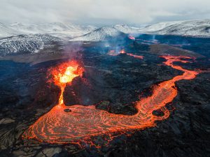 Lava,Flows,On,Active,Volcano,Aerial,View,,Mount,Fagradalsfjall,,Iceland