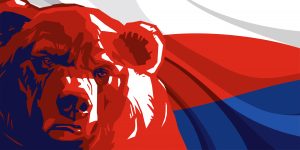 Angry,Bear,Against,And,Russian,Flag