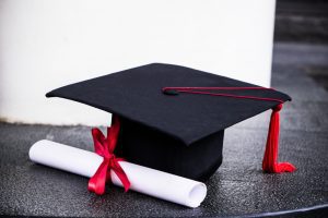Graduation,Mortarboard,And,Diploma,Tied,With,Red,Ribbon.,Education,Concept