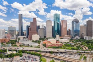 Sky,Drone,View,Of,Downtown,Houston,During,Day,With,Cityscape