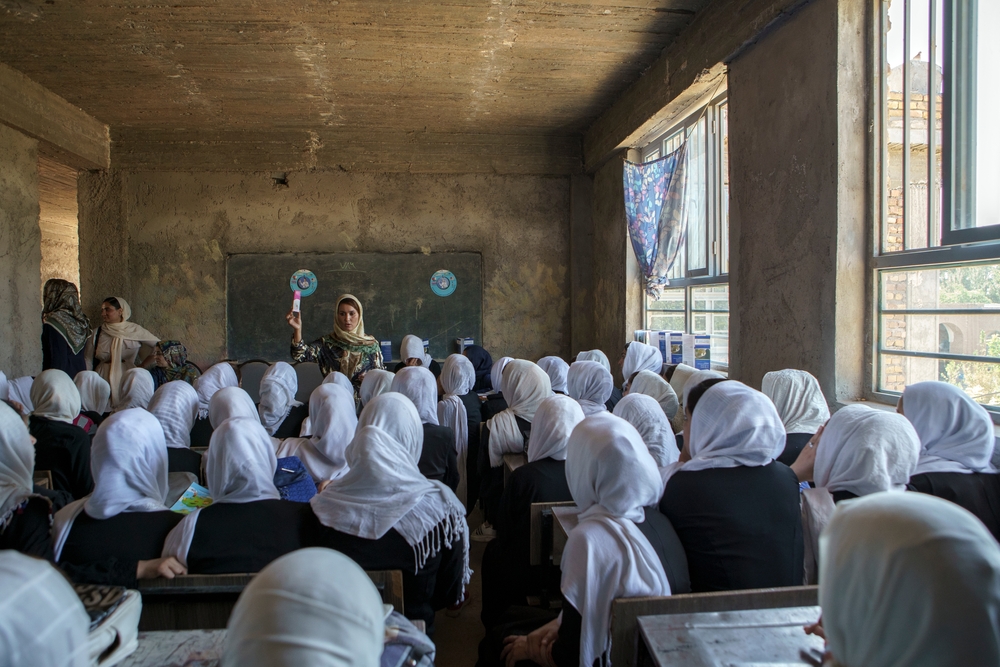 afghan children and teacher