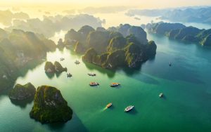 Aerial,View,Floating,Fishing,Village,And,Rock,Island,,Halong,Bay,